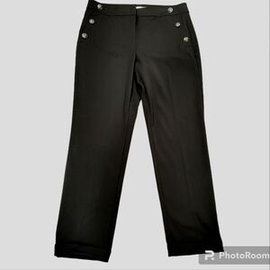 LOFT Women's Sailor Black Silver Button Cuffed Hem Slim Leg Trousers Pants